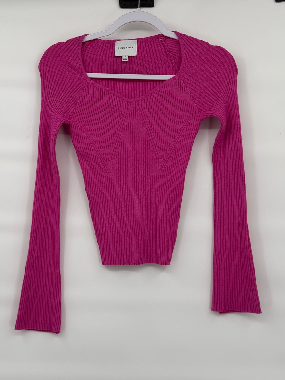 Pink Rose ribbed fitted pink viscose blend sweater